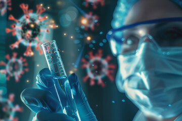 Scientist holding a test tube with virus in a laboratory. Generative AI - obrazy, fototapety, plakaty