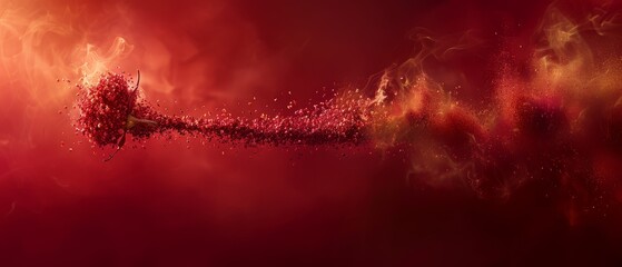  A red-yellow fire with a prolonged trail of red-yellow smoke billowing out - obrazy, fototapety, plakaty