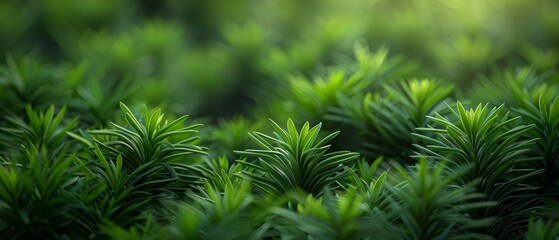   A tight shot of a bush teeming with lush green leaves in the foreground, while the background fades into a blur of trees