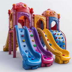 Fototapeta na wymiar colorful playground slides with climbing features