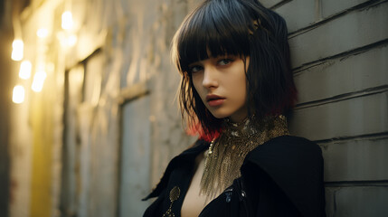 Fototapeta premium russian girl in front of the of street created with Generative AI technology