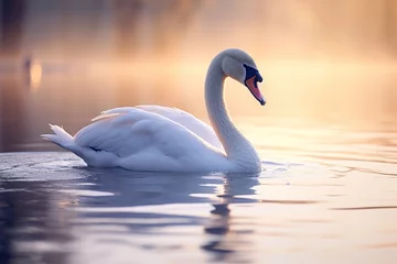 Fototapete Rund swan on lake. © Shades3d