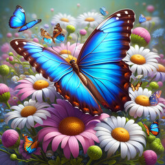 background with butterflies, flower,floral, seamless, wallpaper, butterfly, illustration, Ai generated 