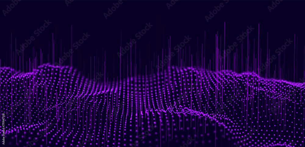 Aufkleber Cyber Big Data Flow. Digital Network. Concept of AI Technology. Digital Communication. Science Technology Presentation Background. Vector Illustration.
