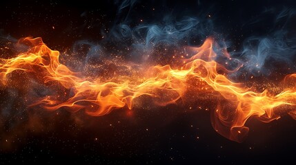 fiery waves illustration with smoke on a black background orange and yellow lighting AI generated