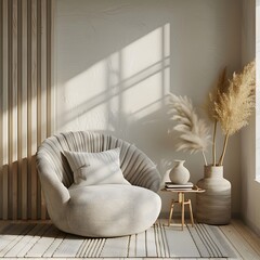 Boho Charm: Gray Armchair & Cream Decor for Stylish Interiors
