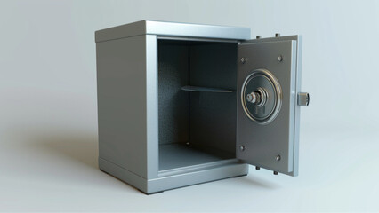 a 3d model of a safe, on floor, isolated, color, open