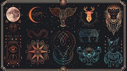 a group of zodiac signs on a black background