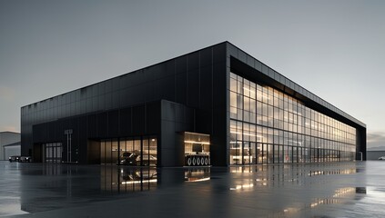 Fototapeta premium a large building with a lot of windows and lights on it's side at night time