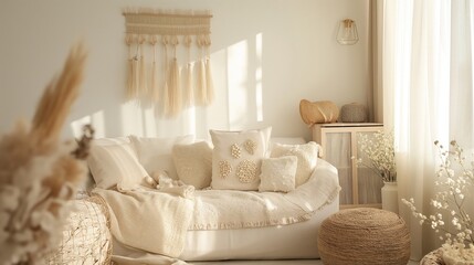 Fototapeta premium beige living room interior