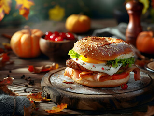 An autumn morning themed breakfast sandwich - Ai Generated