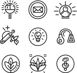 thin line Core values concept. Integrity, mission, vision, trust, purpose, leadership black icon on white background