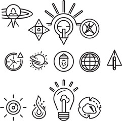 thin line Core values concept. Integrity, mission, vision, trust, purpose, leadership black icon on white background