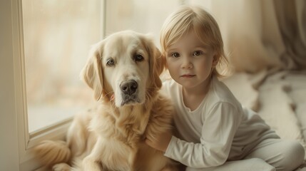 child and big dog