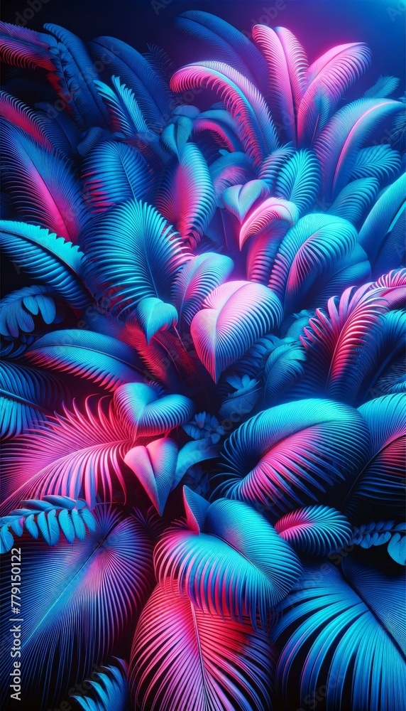 Poster A vibrant blue and pink plant with intricate patterns and textures fills the frame, creating a mesmerizing display of color and form
