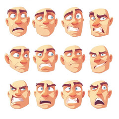 Cartoon faces with varied expressions, colorful.
