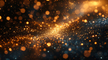 Obraz premium Abstract black background with glowing gold particles