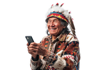 Elderly Native American Using Smartphone
