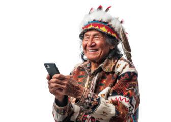Elderly Native American Using Smartphone