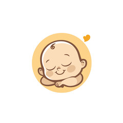Minimalist sleeping baby icon, warm yellow tones.
