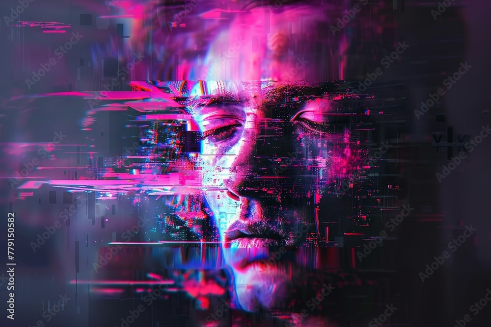 Poster a digital painting showcasing a mans face with intense expression, capturing the depth of emotions t