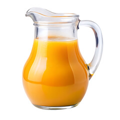 glass and pitcher with orange juice on transparent background