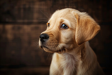 Cute labrador puppy, closeup portrait. 