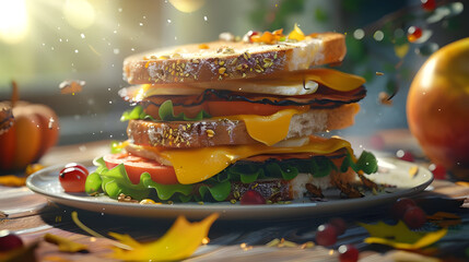 An autumn morning themed breakfast sandwich - Ai Generated