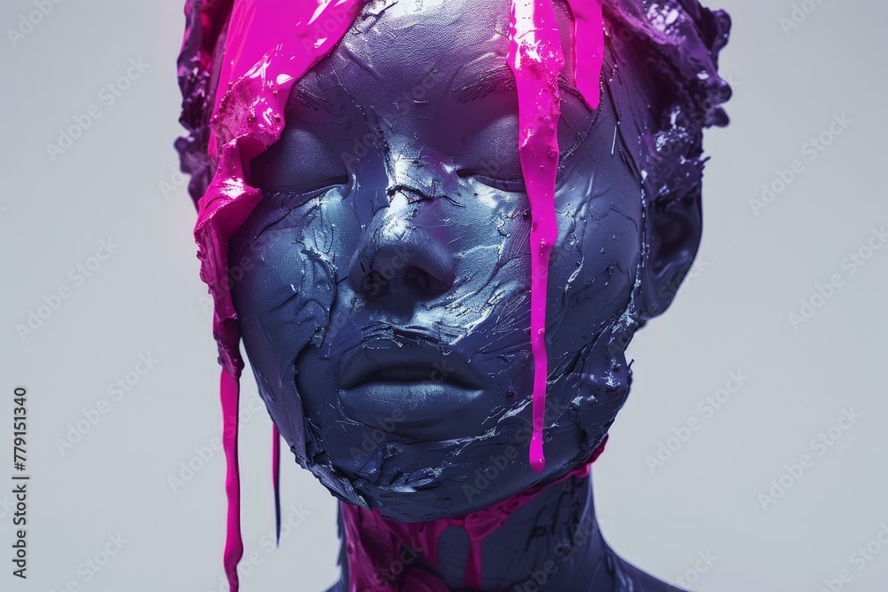 Aufkleber a womans face is completely covered in vibrant purple paint, creating a surreal and captivating visu