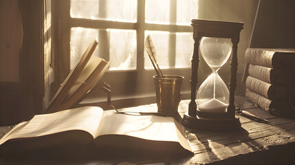 Vintage Hourglass and Quill - Memories Are Timeless Treasures Quote