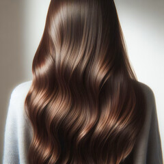 Naklejka premium Long dark hair from the back, dark chocolate. Hair dyeing