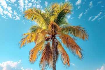Going on vacation to the ocean. Palm tree against blue sky