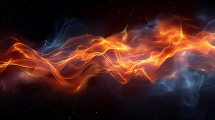 Fototapeta premium abstract fiery waves with smoke on black background orange yellow lighting AI generated