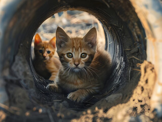 Cats playing in tunnels and tubes realistically - Ai Generated