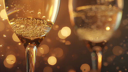 Bubbles in sparkling wine glasses signify celebration - Ai Generated - obrazy, fototapety, plakaty