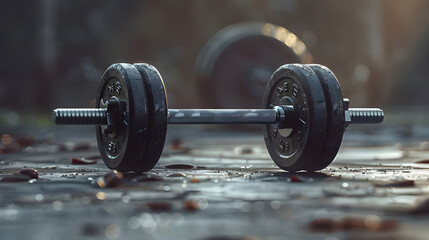 Barbell with weights on ground - Ai Generated