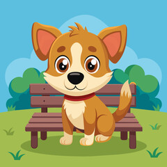 a-cartoon-puppy-is-sitting-on-a-bench 