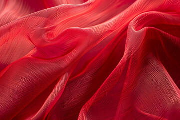 An expanse of red organza fabric texture, showcasing the stiff. 32k, full ultra HD, high resolution - obrazy, fototapety, plakaty