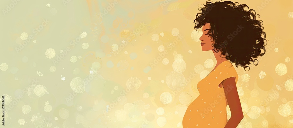 Canvas Prints an artistic event under the peachcolored sky, featuring a pregnant woman with curly hair standing ag