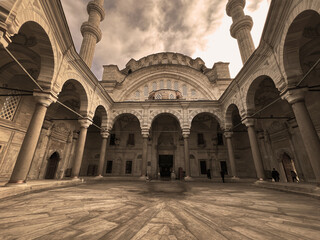 Istanbul Nuru Osmaniye monumental mosque exterior dome and courtyard huge temple