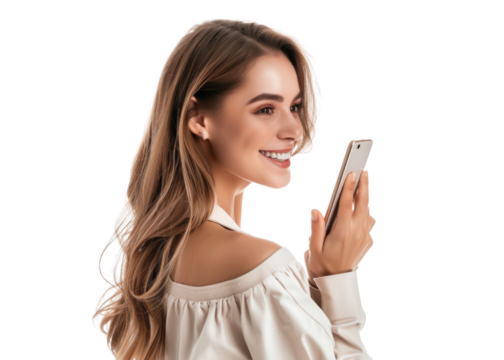 Smiling Young Woman Holding Smartphone