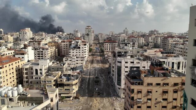 
Rimal neighborhood destroyed at war, Gaza, 2024
Drone view over North Gaza buildings bombarded, Gaza-March,20,2024

