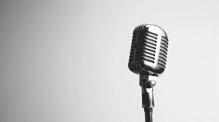 Vintage microphone standing isolated on a white background