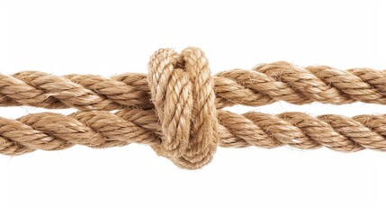 Fototapeta na wymiar Strong and sturdy rope with a securely tied knot, isolated on a white background.