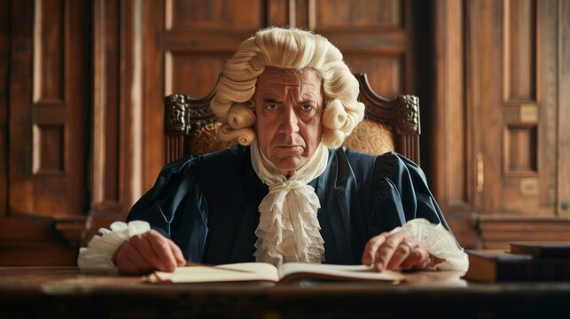 Angry old mad judge in court concept