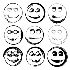 Smile Emoji Ink Brush Strokes Collection Vector Set