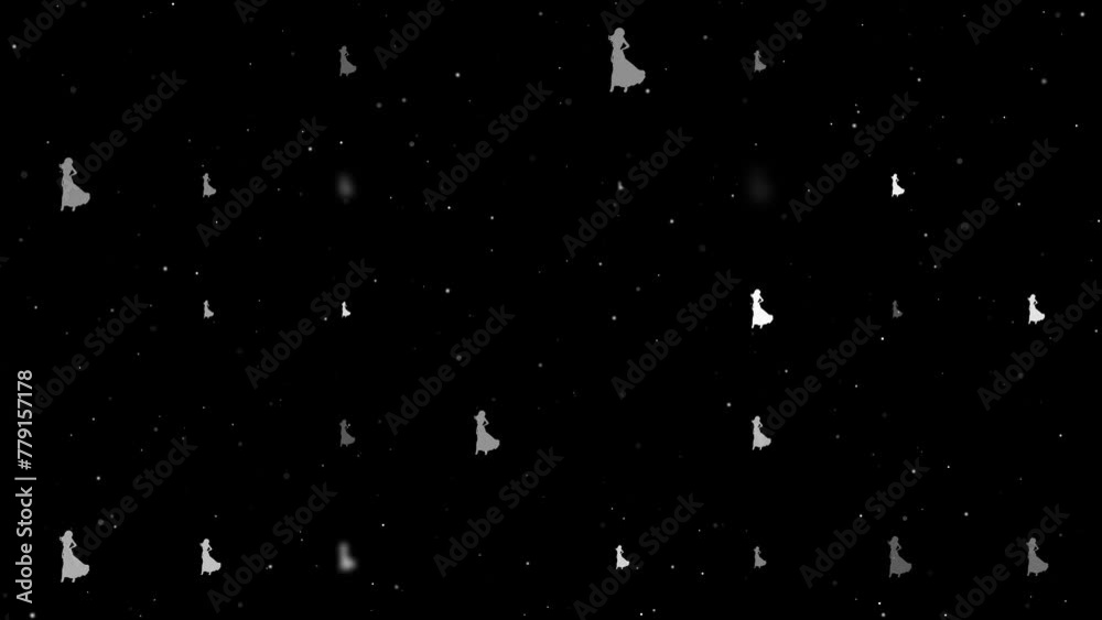 Poster template animation of evenly spaced lady symbols of different sizes and opacity. animation of transp