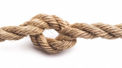 Strong and sturdy rope with a securely tied knot, isolated on a white background.