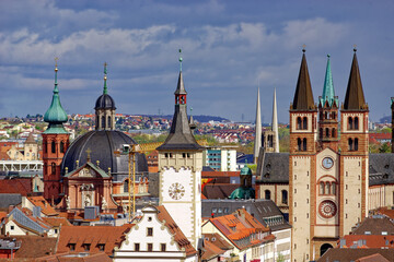 Fototapeta premium A beautiful day in the medieval city of Wurzburg on a rainy day.