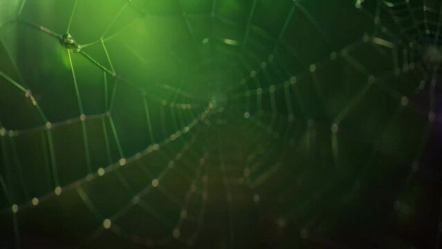 A captivating spider web with shimmering water droplets glistening in the sunlight, Intricate pattern of a spider web symbolizing web technologies, AI Generated